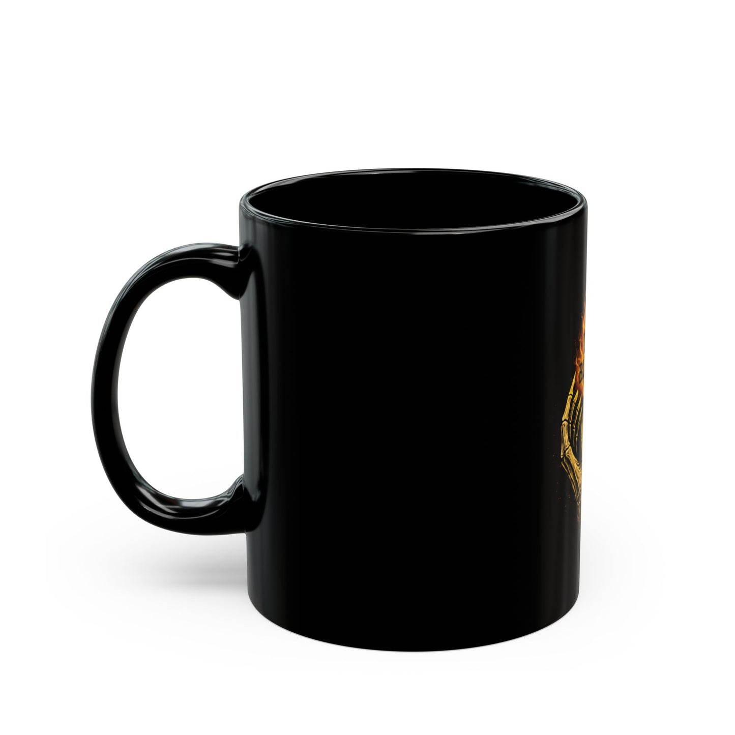 Black Mug — 'The Dark Blessing' Flame & Skeletal Hands Gothic Coffee Cup