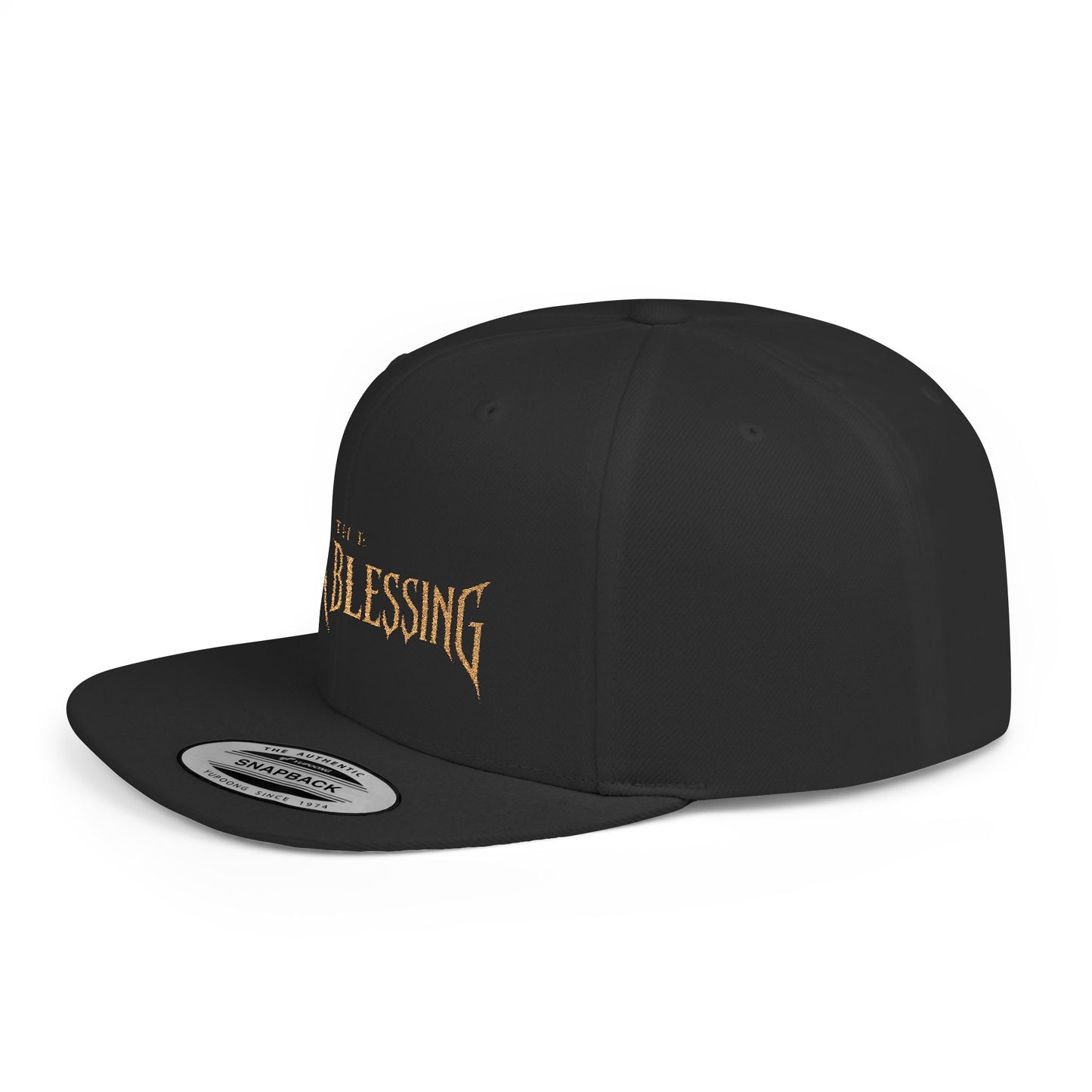 Flat Bill Snapback Hat — "Dark Blessing" Gothic Embroidered Cap